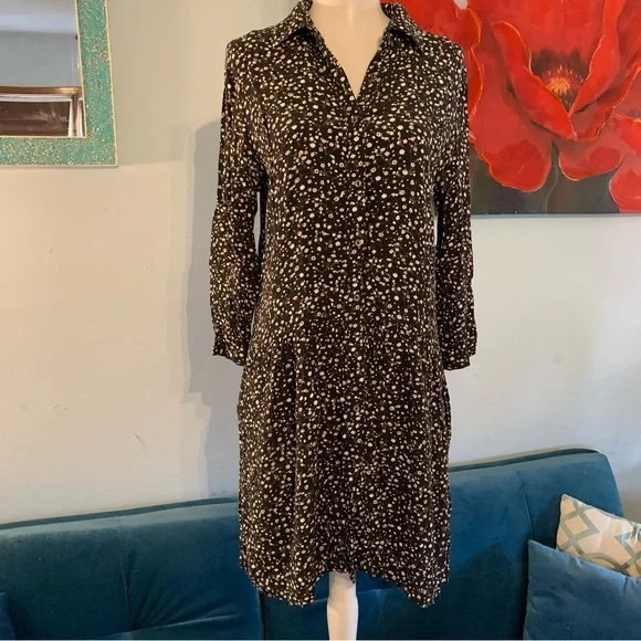 nicole miller shirt dress Nicole Miller 3/4 Sleeve Belted Shirt Tiered Dress